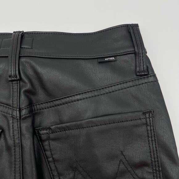 MOTHER | High Waisted Rider Ankle Black Faux Leather Jeans Wax On Wax Off 24 - Picture 10 of 16